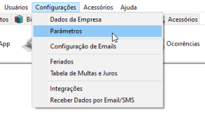 configurações -> parâmetros